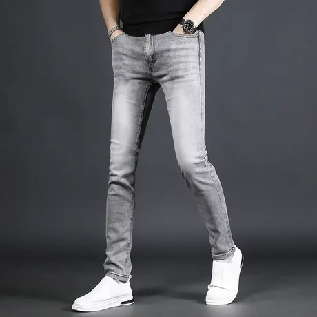 牛仔裤男春秋季修身小脚2022年新款烟灰色百搭弹力男士裤子长裤男商品大图