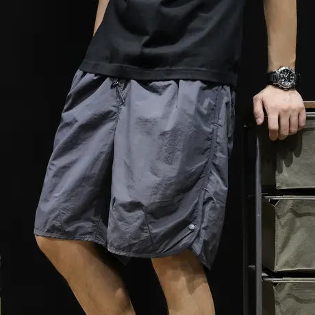 轻薄冰丝短裤男夏季宽松大码潮牌排扣男士五分裤速干薄款休闲裤子图片