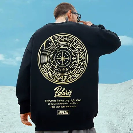 烫金印花国潮嘻哈潮牌胖子加绒大码卫衣男装潮ins圆领宽松秋冬季图片