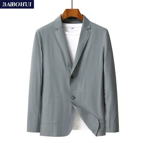 休闲西装外套男士夏季商务休闲西服冰丝垂感轻薄速干宽松长袖西装商品大图