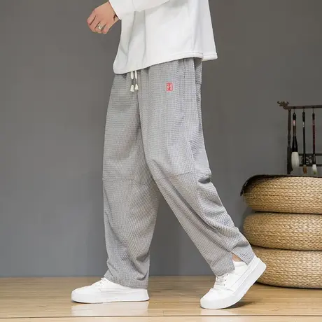 2023秋冬男休闲裤刺绣灯芯绒长裤中国风潮流华夫格加大码男装裤子图片