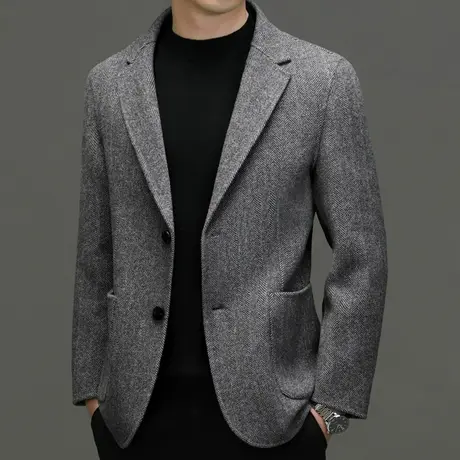 休闲商务西服男秋季高端毛呢西装男士羊毛单西中青年外套男装潮流商品大图