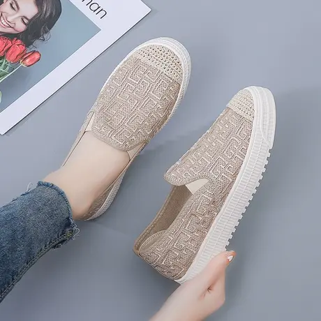 帆布鞋女老北京夏季薄款平底乐福鞋2023新款妈妈网面鞋软底渔夫鞋商品大图