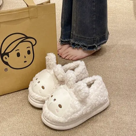 卡通棉拖鞋女冬季外穿包跟厚底室内家居防滑可爱小羊毛绒保暖棉鞋商品大图