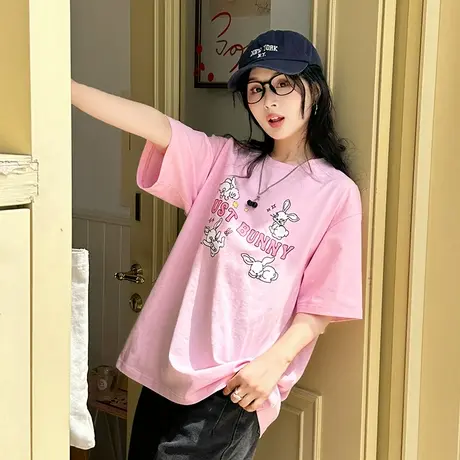 唐狮夏季短袖T恤女2023新款韩系风格穿搭纯棉宽松洋气减龄上衣sz商品大图