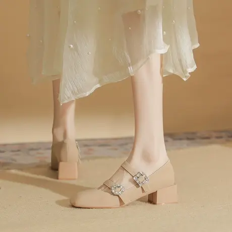 小香风高跟鞋女2024年秋季新款复古玛丽珍鞋仙女鞋温柔单鞋配裙子图片