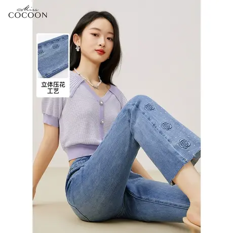missCOCOON百搭裤子2023夏装新款女装气质花朵设计感小香风牛仔裤商品大图