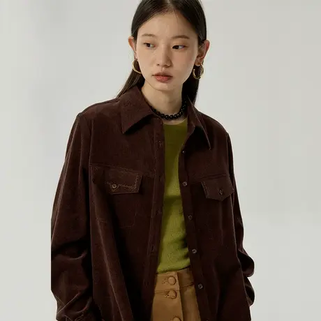 omont蛋挞家 复古灯芯绒衬衫女2023冬季新款宽松叠穿内搭长袖衬衣商品大图