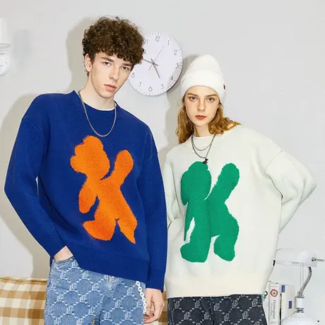 Lilbetter小熊毛衣秋冬慵懒撞色针织衫保暖百搭毛线衣国潮上衣LB商品大图