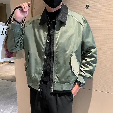 春秋季2023新款拼接假两件工装夹克潮牌痞帅美式撞色机车休闲外套商品大图