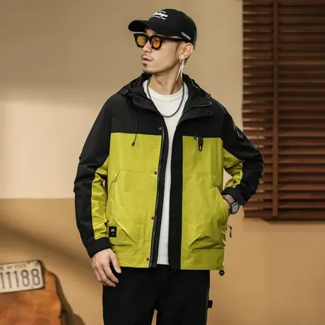 百搭舒适男士拼色夹克工装户外防风外套宽松外套男休闲潮流秋冬款图片