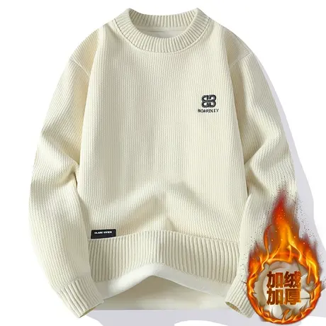 重磅刺绣卫衣男秋冬款加绒加厚针织打底衫潮牌简约高中生秋装上衣商品大图
