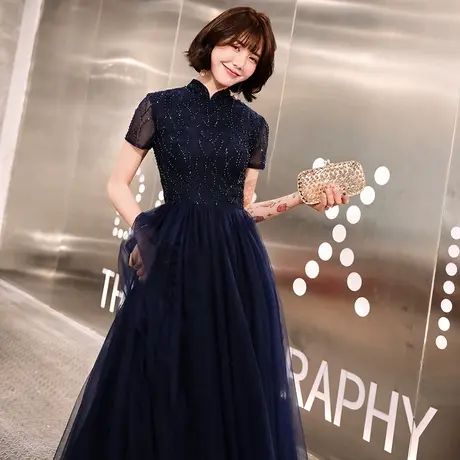 宴会晚礼服裙2023新款优雅晚宴长款时尚气质高贵显瘦主持人女名媛商品大图