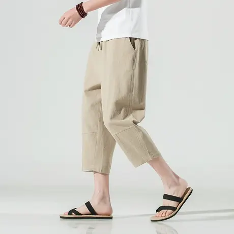 九分裤男夏季青年直筒裤子休闲沙滩裤宽松加肥加大码复古中国风裤图片