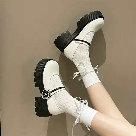 法式厚底玛丽珍女鞋2024新款春季复古粗高跟单鞋配裙子英伦小皮鞋商品大图