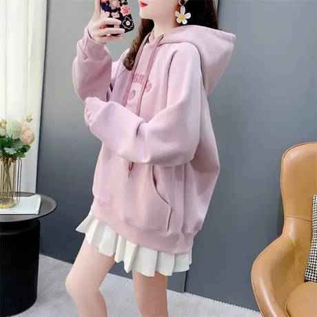 设计感洋气草莓刺绣连帽卫衣女春秋2024年新款宽松显瘦外套上衣潮图片