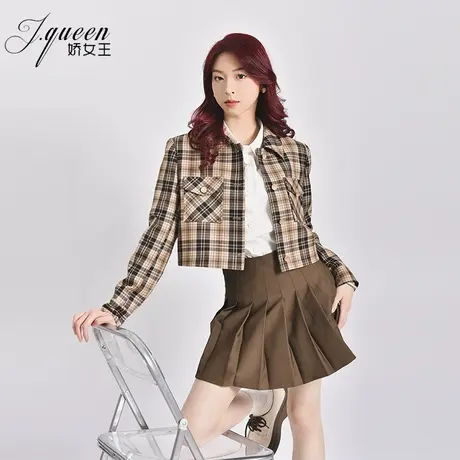 格子西装外套女短款2024春季新款复古时尚休闲洋气修身小西服潮图片