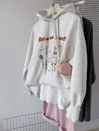 刺绣毛毛小狗帽衫宽松女款2024春季新款小众韩系INS简约连帽卫衣商品大图
