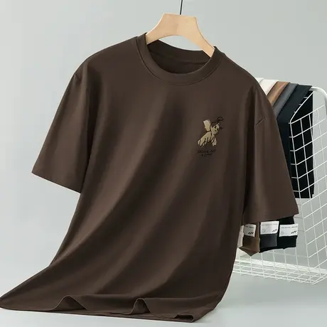 260g重磅纯棉短袖t恤男夏季兔子印花半袖圆领上衣服美式全棉体恤图片