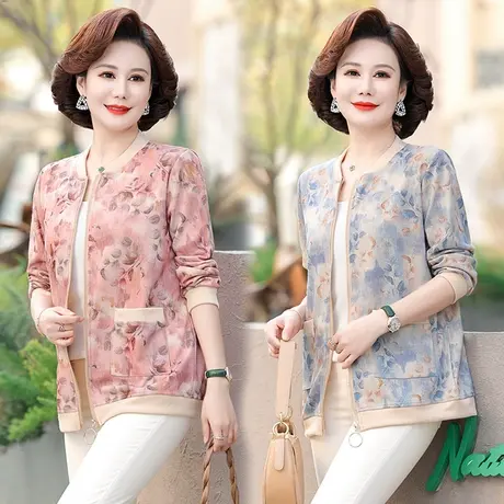 妈妈春装2024新款碎花夹克上衣洋气阔太太中老年女装小衫短款外套图片