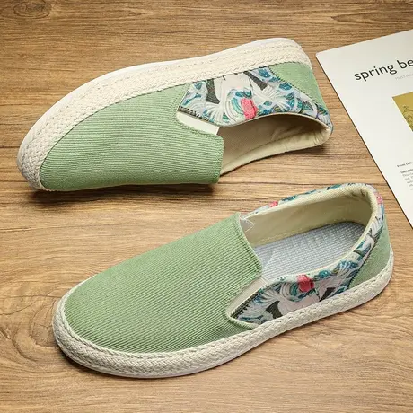 帆布男鞋春季2024新款休闲板鞋懒人一脚蹬老北京亚麻布鞋开车潮鞋商品大图