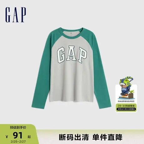 【断码优惠】Gap女童春秋LOGO纯棉运动长袖T恤789227儿童休闲上衣商品大图