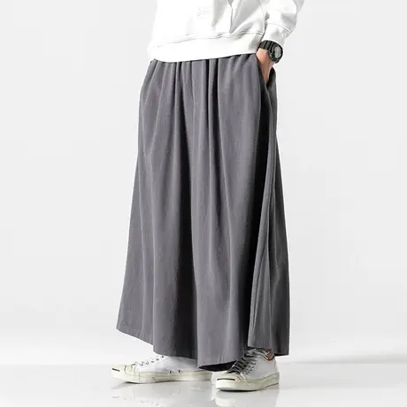 中国风棉麻裤子男宽松大码国潮阔腿亚麻裤宽松大裆裤潮流古风裤子商品大图