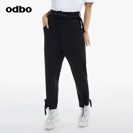 odbo/欧迪比欧时尚工装风系带高腰休闲裤女春季新款束脚哈伦裤商品大图