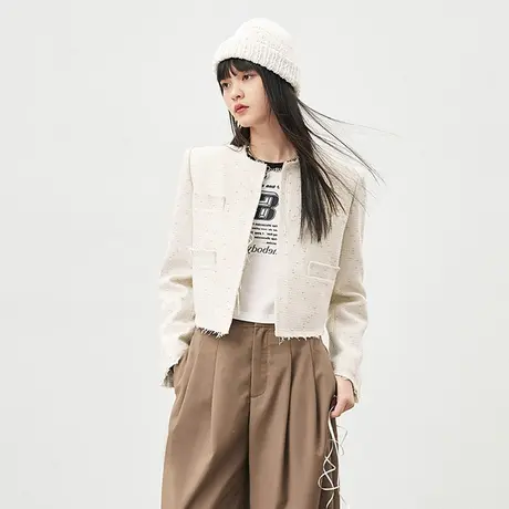 【昕怡粉丝专享】太平鸟小香风休闲潮流外套女流苏开衫春秋奥莱图片