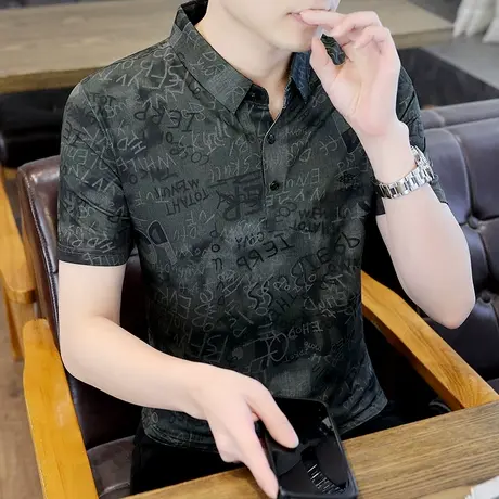 夏季短袖polo衫男士潮流青年痞帅印花字母半袖男人衬衫领保罗T恤商品大图