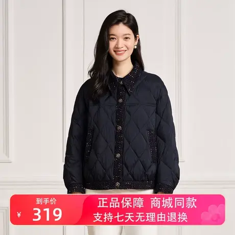 坦博尔2023年新款小香风羽绒服女短款阔型拼接百搭落肩秋冬外套潮图片