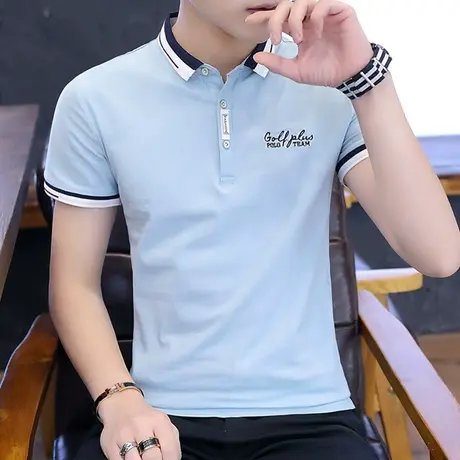 男士短袖t恤2023新款翻领刺绣POLO衫男衬衫领半袖夏装上衣服潮流图片