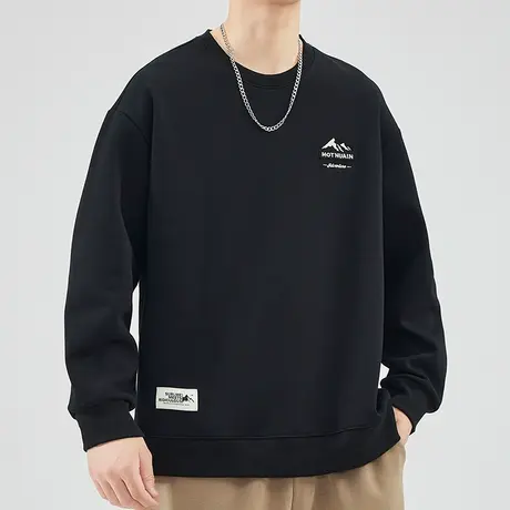 秋天男士高端套头长袖上衣服春秋款黑色圆领卫衣秋季2023新款秋装图片