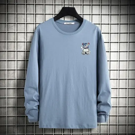 2023新款秋季纯棉t恤男长袖宽松圆领秋衣潮牌小熊全棉内搭打底衫商品大图