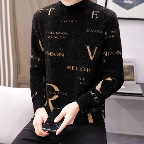 水貂绒毛衣男装2023秋冬季爆款毛衫男士半高领打底针织衫中领线衣商品大图