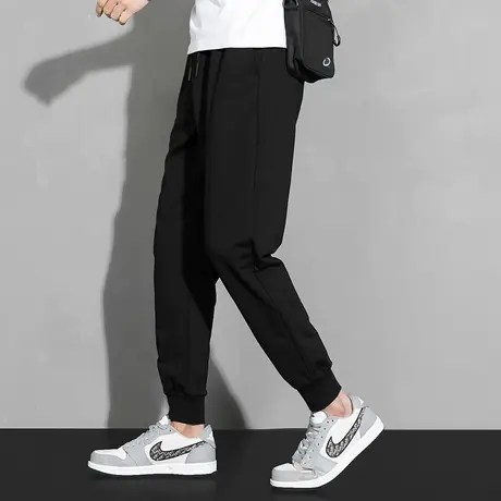 休闲长裤子男韩版潮流夏季薄款抽绳小脚束脚卫裤男宽松黑色运动裤商品大图