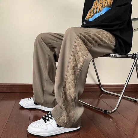 裤子男潮流秋冬季新款抽绳百搭运动卫裤港风撞色棋盘格子休闲长裤商品大图