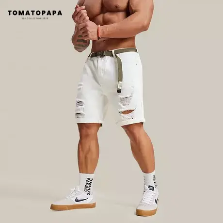TOMATOPAPA新款短裤夏季热裤破洞个性潮流柔软棉男子运动酷男短裤图片