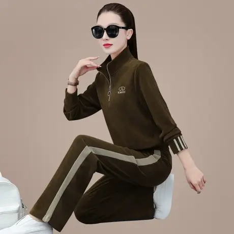灯芯绒运动休闲套装女春秋季新款时尚中老年妈妈直筒裤卫衣两件套图片