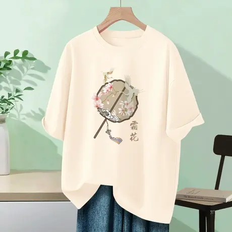 短袖t恤女2023年夏季新款女装宽松大码上衣女款纯棉夏装半袖体恤商品大图