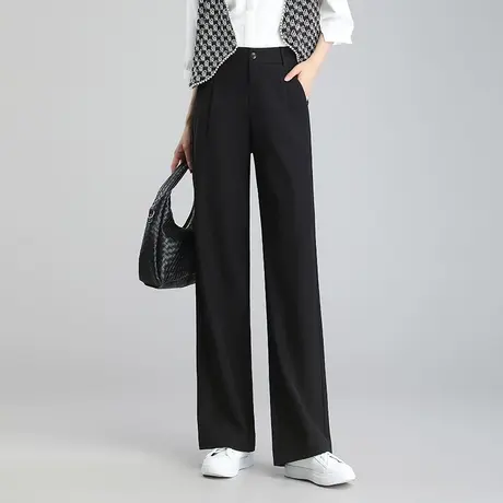 黑色西装裤子女秋季显瘦垂感阔腿裤2023新款高腰休闲长裤直筒裤潮商品大图