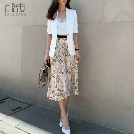 百洛安薄款西服外套女夏装修身显瘦中袖上衣一粒扣白色职业小西装图片