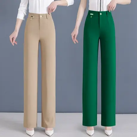 卡其色休闲阔腿裤女春秋2023新款时尚垂感宽松显瘦西装直筒女裤子商品大图
