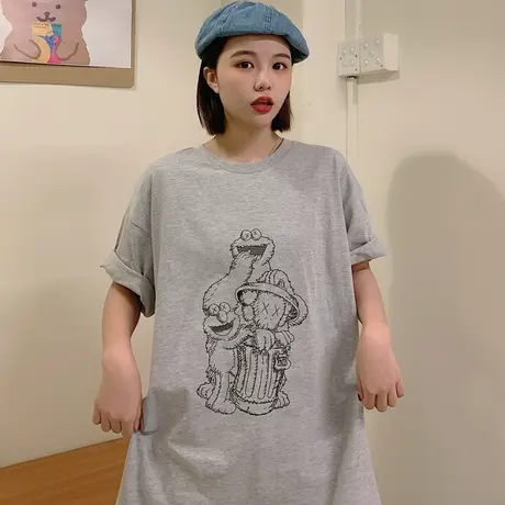 网红短袖t恤女夏装宽松韩版洋气原宿bf慵懒风ins超火蹦迪上衣服潮商品大图