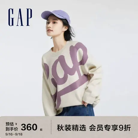Gap男女装秋季2023新款LOGO宽松廓形落肩长袖针织衫726588毛衣图片