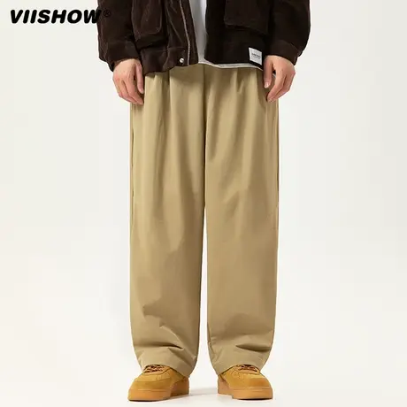 VIISHOW休闲裤子男士2023秋季宽松直筒男款潮牌抽绳日系工装长裤商品大图