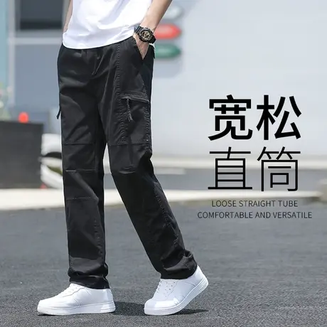 工装裤男士秋款裤子宽松直筒纯棉休闲裤大码松紧腰秋冬季中年男裤商品大图