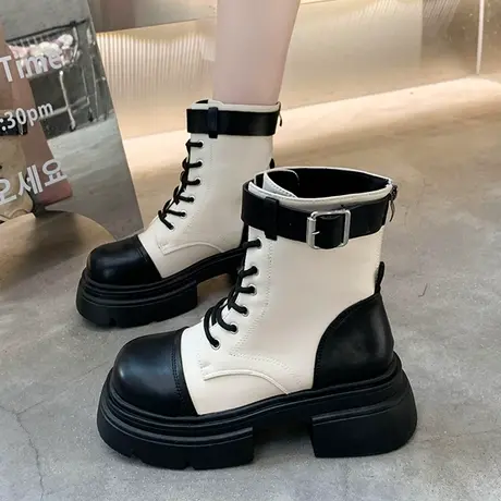 超火不累脚百搭马丁靴女2023年秋季新款时尚甜酷法式复古厚底短靴图片
