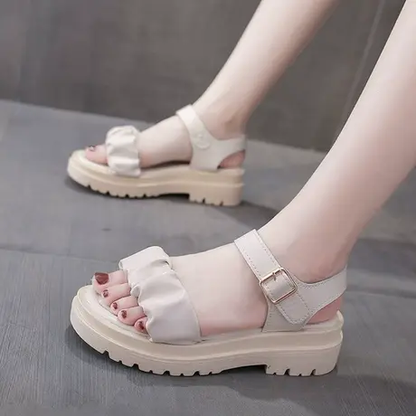 罗马凉鞋女仙女风厚底松糕沙滩鞋2023年夏季新款学生网红百搭平底图片