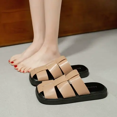 时尚编织镂空包头拖鞋女外穿2023年夏季新款小众高级感软底凉拖鞋商品大图